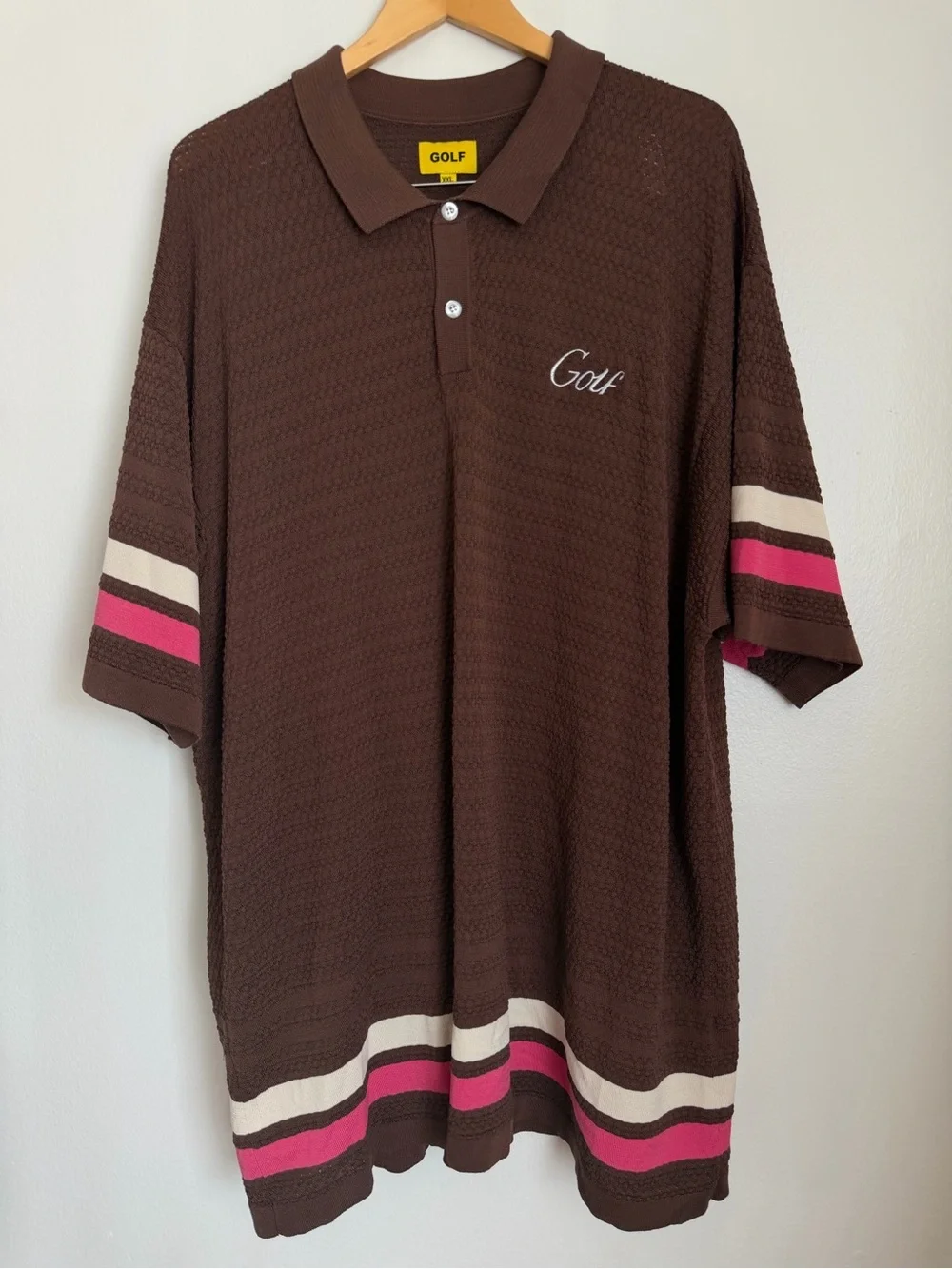Golf Wang Caddy Stripped Polo Men Size XXL Brown Pink White Pullover